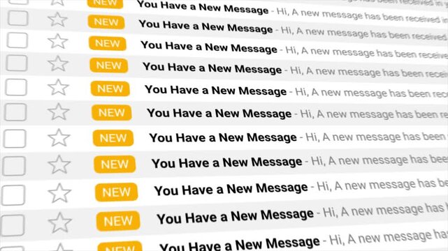 New Messages notifications appear continuously within an animated digital inbox. symbolizing high communication volume, digital overload, and constant online activity.