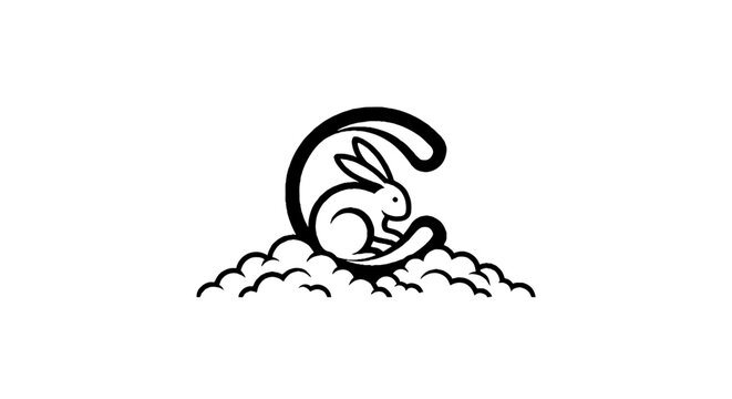 Black and white rabbit logo design illustration.