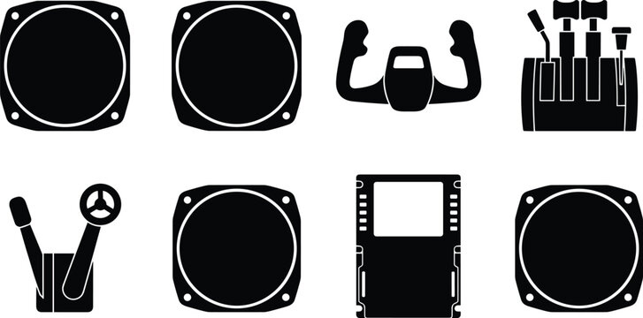 Set of Aircraft Cockpit Instrument and Control Silhouettes for Aviation and Flight Simulation Design Projects