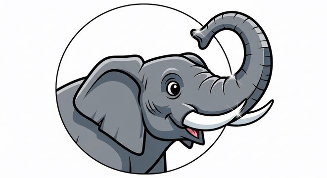 Joyful Cartoon Elephant Illustration: Playful Gray Jumbo in Circular Frame