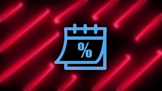 Light blue calendar icon vector with percentage symbol on dark background with red neon lines for shopping sale discount event template