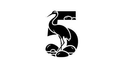 Fototapeta premium Elegant crane bird integrated with number five design.