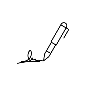 Signature icon vector line art of a fountain pen signing a contract paper document for business agreement legal approval notary certificate endorsement and autographed contract concept