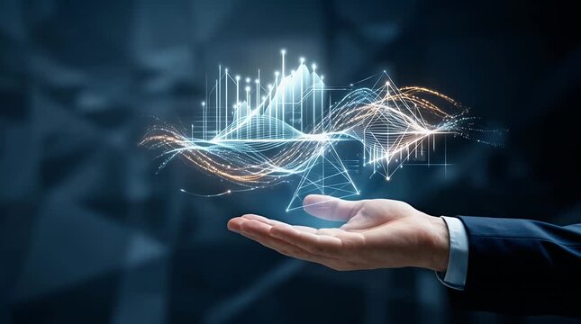 Businessman Hand Reaching Toward Holographic Data Visualization