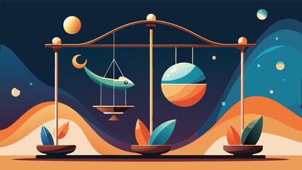 Abstract illustration of celestial scales of justice balance cosmic symbol with astrology celestial abstract decorative metaphor judgment astronomical constellation illustration composition © MAX