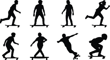 Skateboard Rider Silhouette Collection with Urban Cruising and Action Poses © MdMazibur