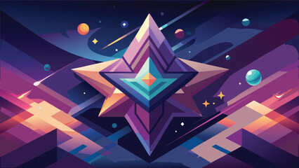 Abstract cosmic geometric star shape in deep space nebula background with geometry abstract universe astronomy background illustration creative wallpaper mystical elements minimalist © MAX