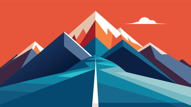 Minimalist geometric mountain landscape with road heading towards peak mountain landscape minimalist geometric adventure illustration climbing minimalism background destination wilderness