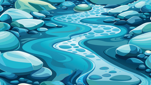 Seamless repeating pattern of a flowing river with rounded river stones and smooth blue water seamless background illustration wallpaper abstract environment refreshing riverbed landscape