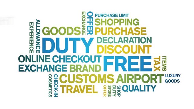 Duty Free animated word cloud-text design animation tag kinetic typography seamless loop.