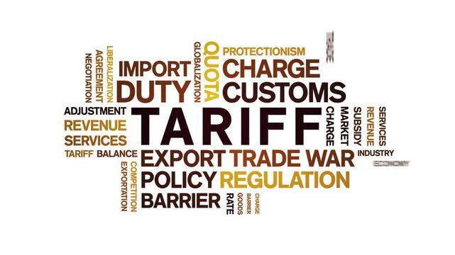 Tariff animated word cloud-text design animation tag kinetic typography seamless loop.