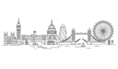 Minimalist London Landmark Skyline Line Art Vector in Modern Sketch Style © MDMunna