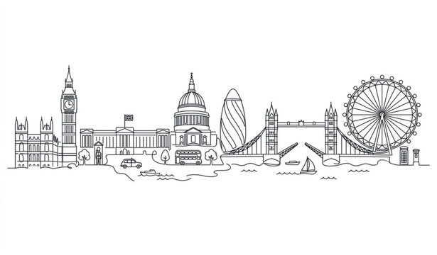 Minimalist London Landmark Skyline Line Art Vector in Modern Sketch Style