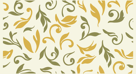 Floral Ornament Pattern With Swirling Leaves And Vines, Yellow And Green © MD