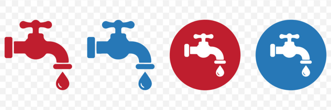 Water Taps With Droplets Flat Icons On Transparent Background