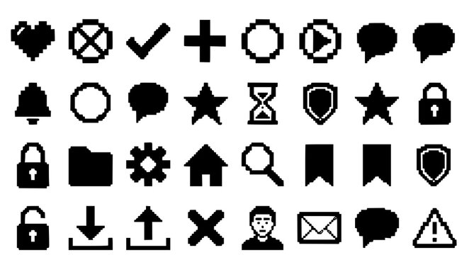 Collection of 25 pixel art icons for web and mobile applications