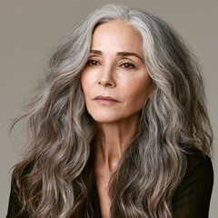 Fototapeta premium stylish mature woman with naturally beautiful gray hair, embracing aging confidently