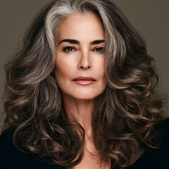 Fototapeta premium stunning mature woman aged 45 to 55 with exceptionally healthy thick hair