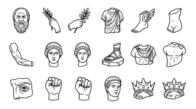 Ancient Greek Sculpture Icons: Gods, Heroes, and Symbols Collection