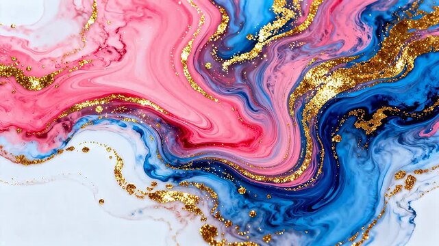 Abstract swirls of pink blue and gold