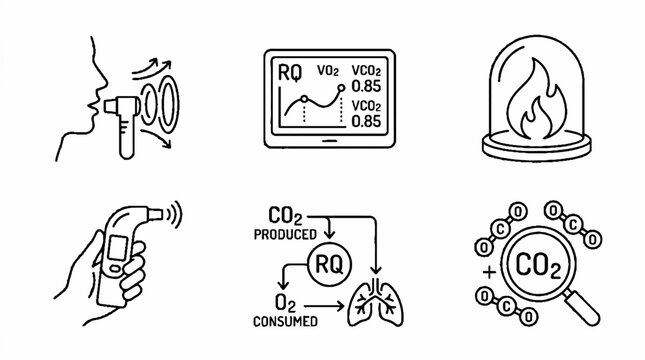 Respiratory Quotient and Metabolic Health Measurement Icon Set for Medical Science.