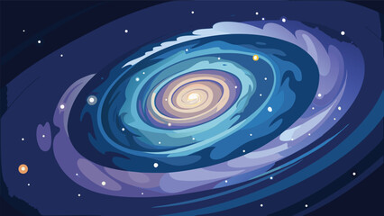 Spiral galaxy view in dark outer space with science fiction astronomy universe astrophysics illustration abstract background celestial infinite dimension exploration rotation formation © shachin