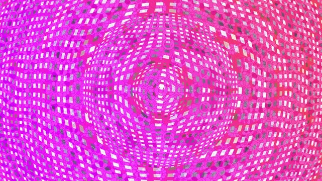 Mesmerizing motion background featuring symmetrical floral mosaics, geometric shapes, and vibrant pink gradients. Kaleidoscopic animation with decorative patterns and immersive visual depth.