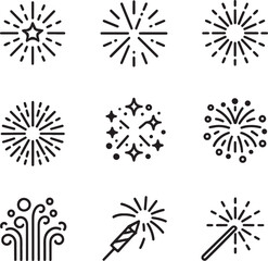 Obraz premium Firework line icon set. Christmas sparkler confetti, firecracker minimal vector illustration. Simple outline sign for New Year celebration party. Editable Stroke