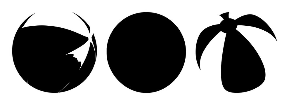 Beach ball set with black silhouette against a white background featuring beach ball, silhouette, black and white with sport and leisure