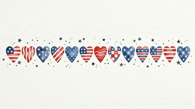 Watercolor American Flag Heart Line Art for Independence Day Celebration