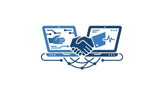 Digital handshake for online business agreement and technology connection.