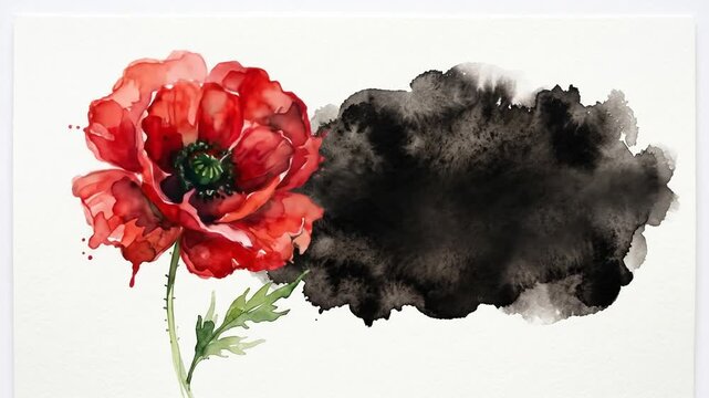 Remembrance Day Watercolor Poppy Flower Animation with Memorial Text