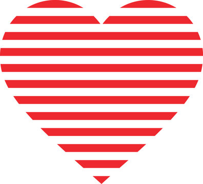 Vector illustration of a red heart silhouette with horizontal stripes