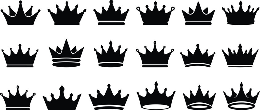 Vector illustration silhouette of crowns royalty symbols and regal icons
