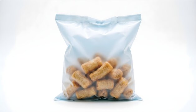 Snack Jagung dalam Kemasan Plastik Transparan Isolasi di Latar Belakang Putih