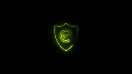 Lime green neon glowing shield with checkmark symbol on dark Generate title without using the word "Title:" before it. background showing secure approval limegreen © Neon plus stock