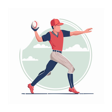 Baseball pitcher throwing a ball in flat vector style