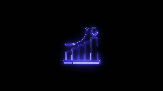 Neon blue bar chart with upward trend arrow and verification checkmark glowing in dark Generate title without using the word "Title:" before it. background graph