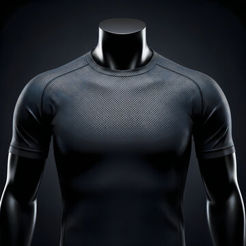 Athletic compression shirt with distinctive neckline design for performance wear