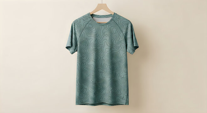 Relaxed-fit t-shirt with intricate swirl pattern in muted teal color.