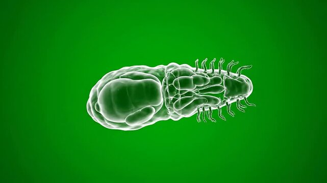 3D CGI Animation of Malaria Parasite with Detailed Structure and Movement on Green Background for Medical Education and Research