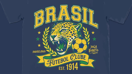 Obraz premium Artistic Concept Design of a Modern Brasil Football National Team Jersey Featuring Vibrant Yellow and Green Colors with Authentic Fabric Texture and Iconic Athletic Sports Emblem Graphics