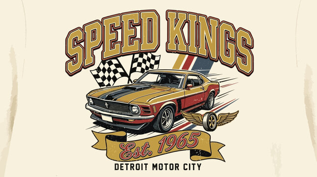 Vintage 27 Racing Automobile Varsity Graphic Illustration Featuring Classic Sport Car Aesthetic with Retro Typography for Athletic Apparel Design and Automotive Enthusiast Merchandising