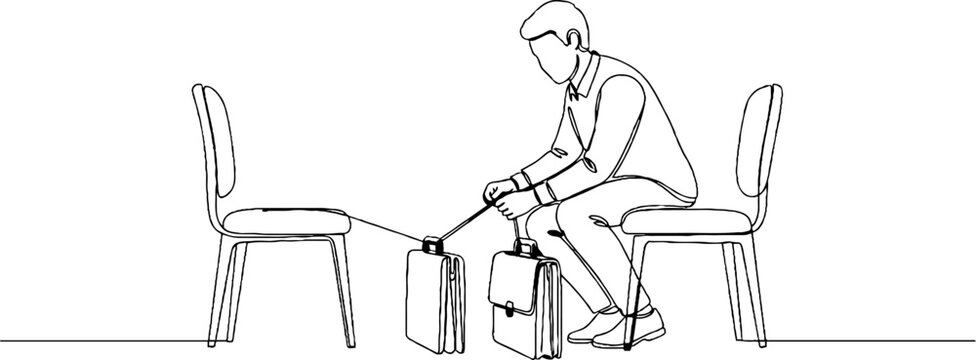 Man using vacuum cleaner under table at home.