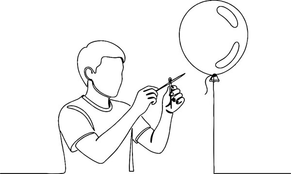 Child inflating balloon with hand pump.