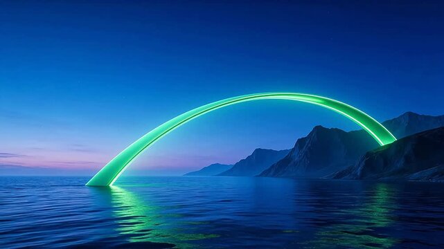 Glowing arch over mountainous sea