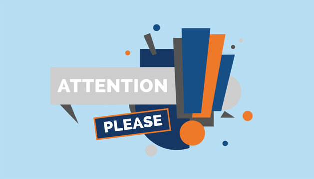 Dynamic abstract attention please graphic featuring large exclamation marks and colorful geometric shapes on a light blue background.
