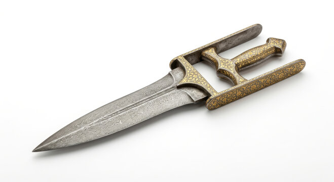 Ornate Indian Katar with Gold Inlay