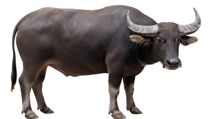 Fototapeta premium Thai Water Buffalo Isolated on Transparent Background PNG, Full Body Studio Cutout, High Resolution 8K