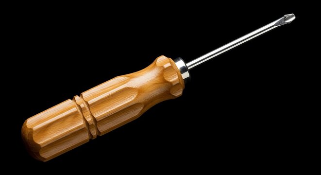 Classic Wooden Handle Philips Screwdriver on Black Background